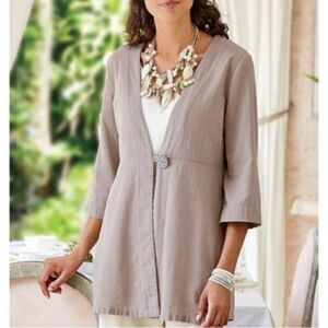Soft surroundings benedetta gauze single‎ button cardigan tan